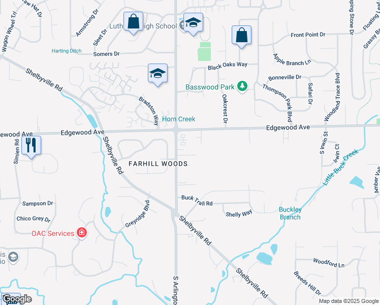 map of restaurants, bars, coffee shops, grocery stores, and more near 6109 South Arlington Avenue in Indianapolis