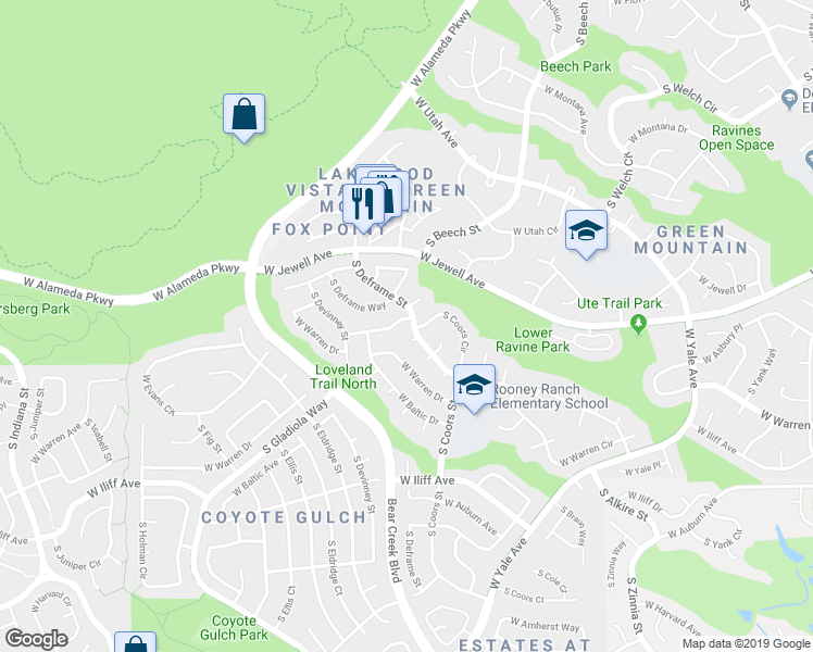 map of restaurants, bars, coffee shops, grocery stores, and more near 13808 West Pacific Avenue in Lakewood