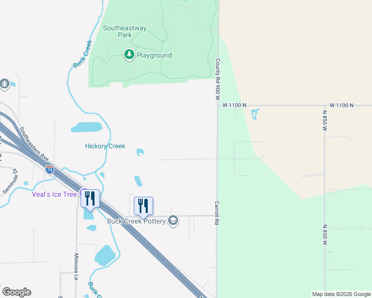 map of restaurants, bars, coffee shops, grocery stores, and more near 6180 South Carroll Road in Indianapolis