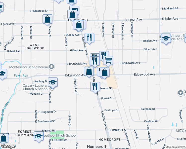 map of restaurants, bars, coffee shops, grocery stores, and more near in Indianapolis