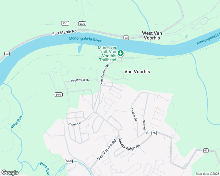 map of restaurants, bars, coffee shops, grocery stores, and more near 219 Blue Ridge Lane in Morgantown