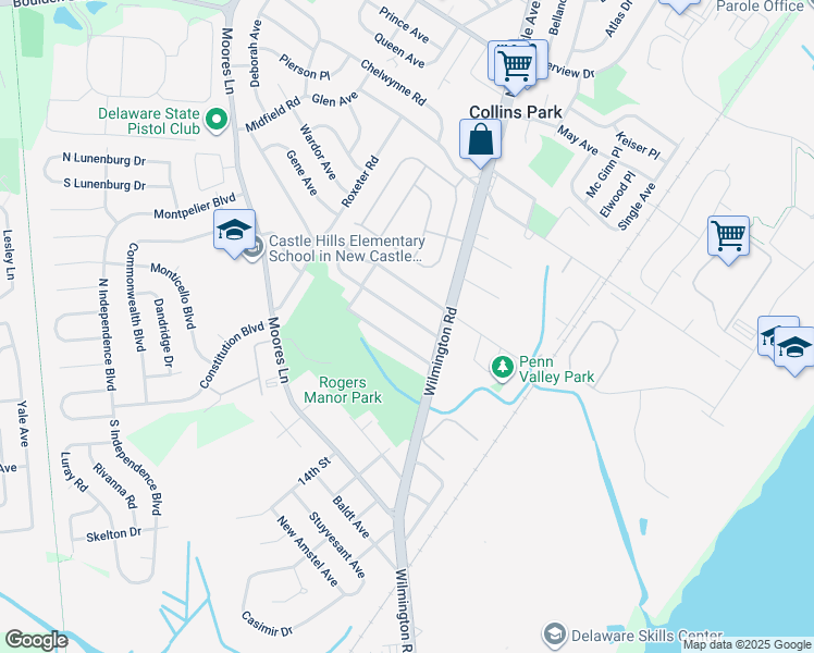 map of restaurants, bars, coffee shops, grocery stores, and more near 13 Adair Avenue in New Castle