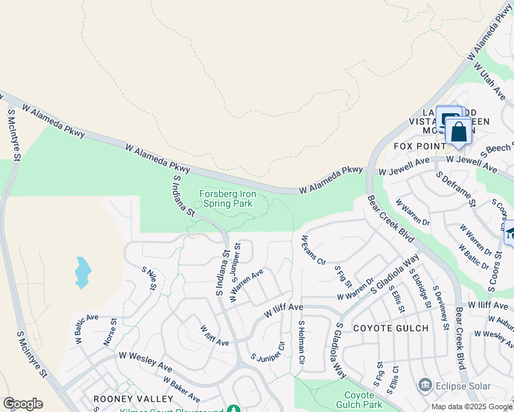 map of restaurants, bars, coffee shops, grocery stores, and more near 15900 West Alameda Parkway in Lakewood