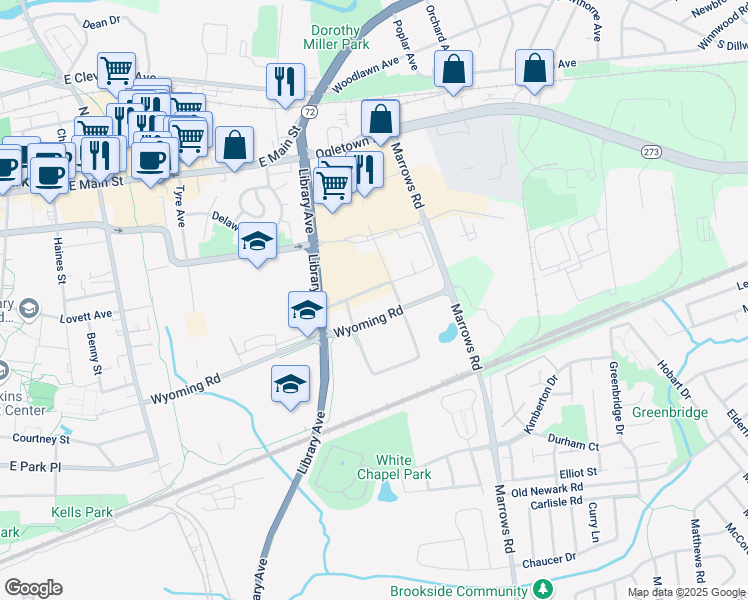 map of restaurants, bars, coffee shops, grocery stores, and more near 361 College Square in Newark