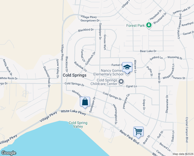 map of restaurants, bars, coffee shops, grocery stores, and more near 3845 Sandpiper Drive in Reno