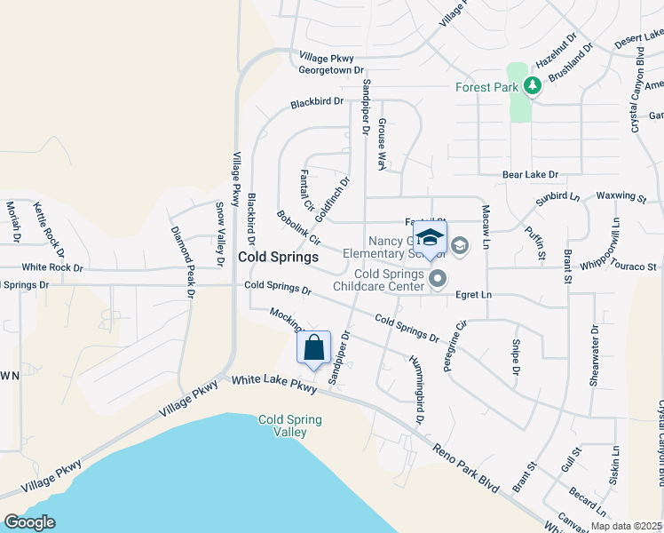 map of restaurants, bars, coffee shops, grocery stores, and more near 3820 Bobolink Circle in Reno