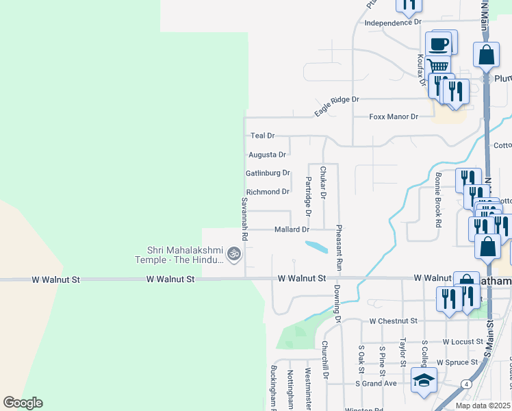 map of restaurants, bars, coffee shops, grocery stores, and more near 532 Cumberland Dr in Chatham