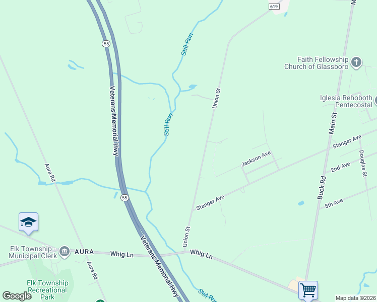 map of restaurants, bars, coffee shops, grocery stores, and more near 401 Union Street in Glassboro