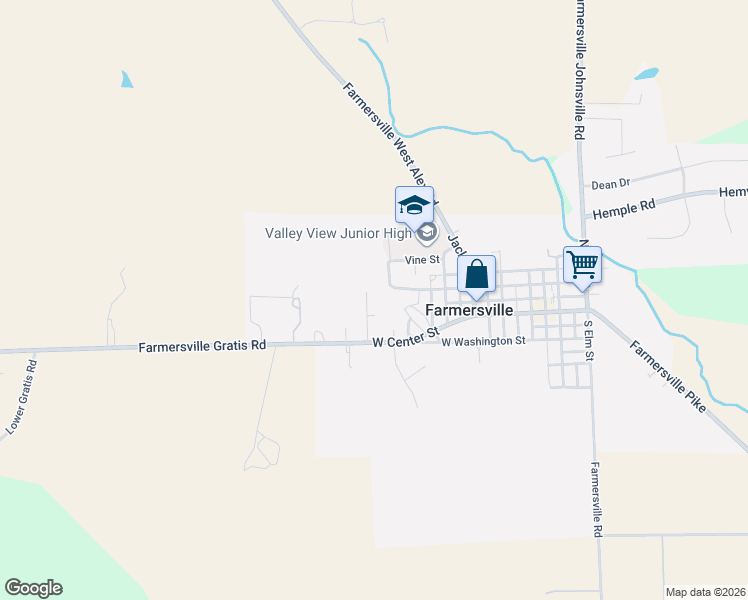 map of restaurants, bars, coffee shops, grocery stores, and more near 52 Apple Drive in Farmersville