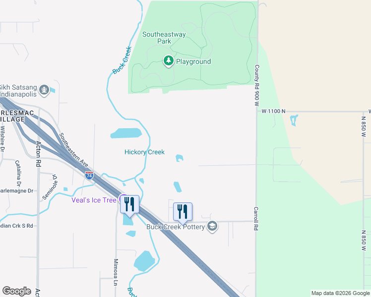 map of restaurants, bars, coffee shops, grocery stores, and more near 6190 South Carroll Road in Indianapolis