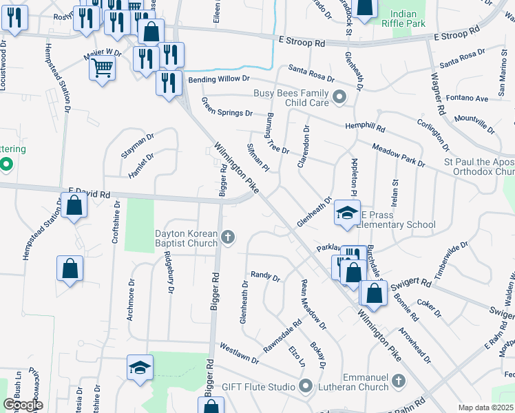 map of restaurants, bars, coffee shops, grocery stores, and more near 4427 Wilmington Pike in Dayton