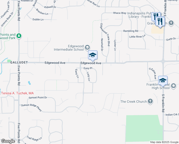 map of restaurants, bars, coffee shops, grocery stores, and more near 6106 Lazy Lane in Indianapolis