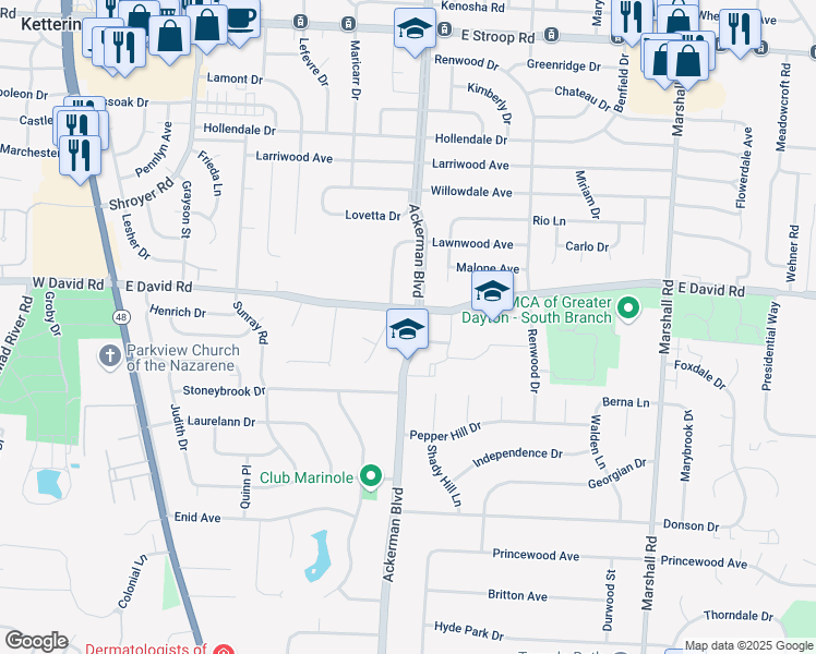 map of restaurants, bars, coffee shops, grocery stores, and more near in Centerville
