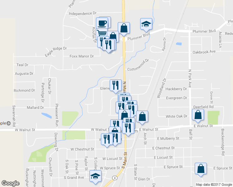 map of restaurants, bars, coffee shops, grocery stores, and more near 21 Cottonwood Dr in Chatham