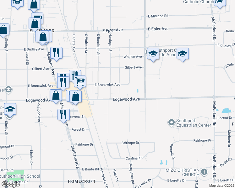 map of restaurants, bars, coffee shops, grocery stores, and more near in Indianapolis