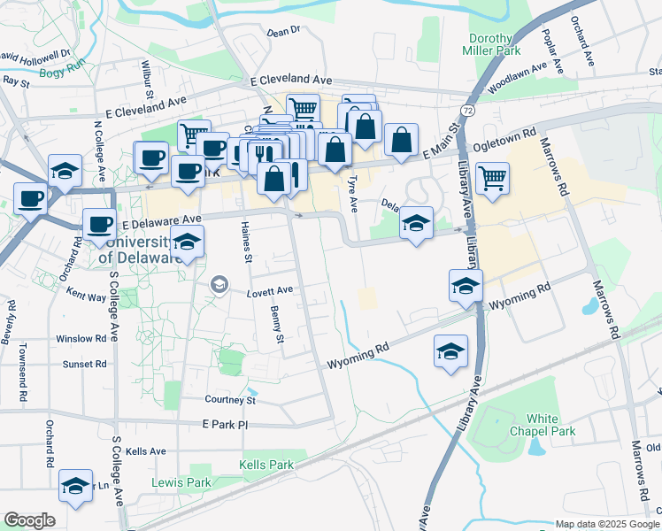 map of restaurants, bars, coffee shops, grocery stores, and more near 254 Tyre Avenue in Newark