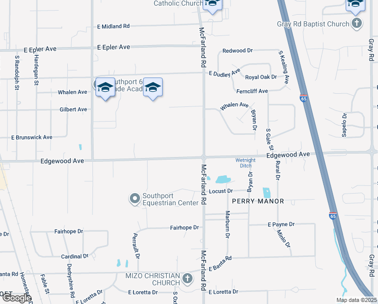 map of restaurants, bars, coffee shops, grocery stores, and more near 2931 East Edgewood Avenue in Indianapolis