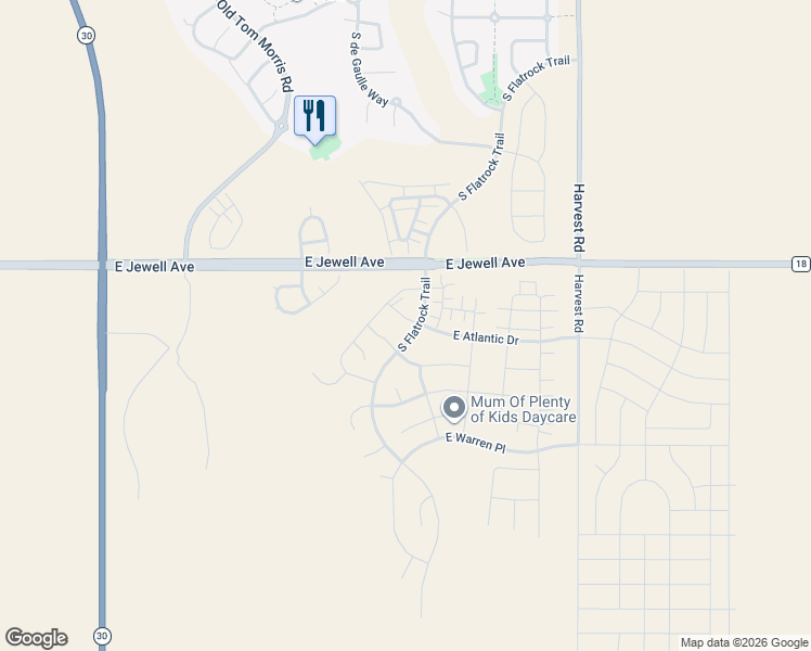 map of restaurants, bars, coffee shops, grocery stores, and more near 24382 East Atlantic Drive in Aurora