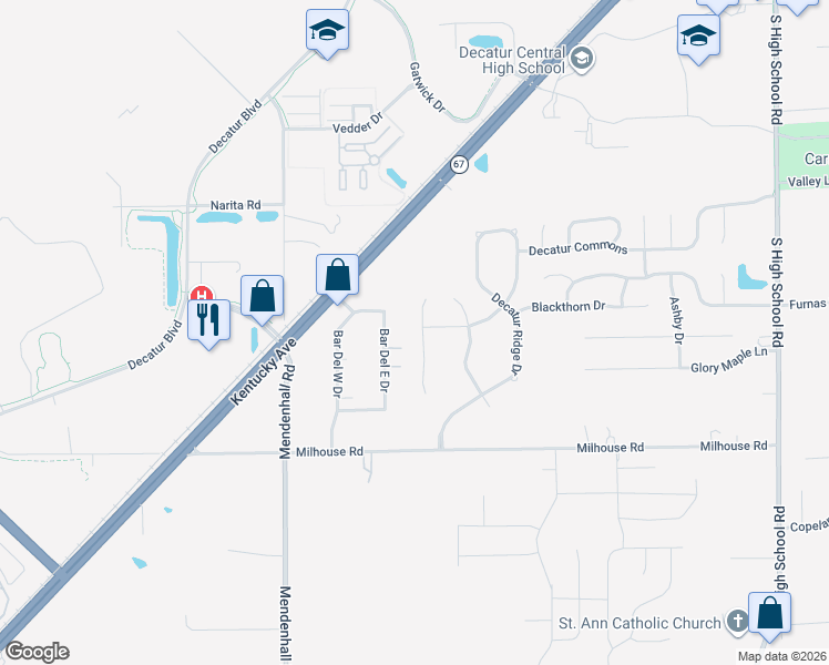 map of restaurants, bars, coffee shops, grocery stores, and more near 5803 Long Ridge Place in Indianapolis