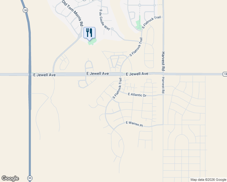 map of restaurants, bars, coffee shops, grocery stores, and more near 24362 East Atlantic Drive in Aurora
