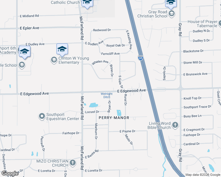 map of restaurants, bars, coffee shops, grocery stores, and more near 3523 East Brunswick Avenue in Indianapolis