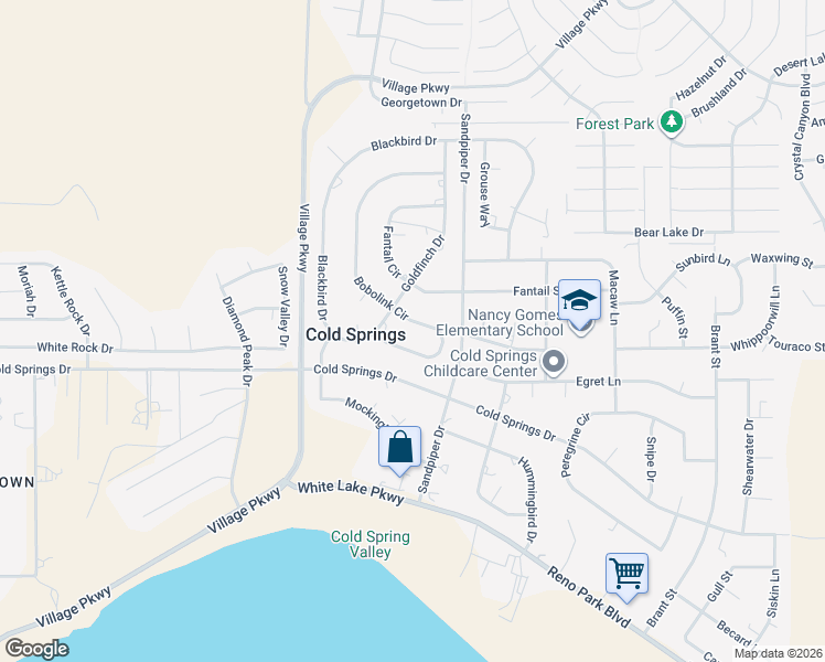map of restaurants, bars, coffee shops, grocery stores, and more near 3930 Bobolink Circle in Reno