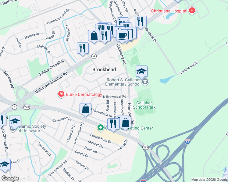 map of restaurants, bars, coffee shops, grocery stores, and more near 1003 Mistover Lane in Newark