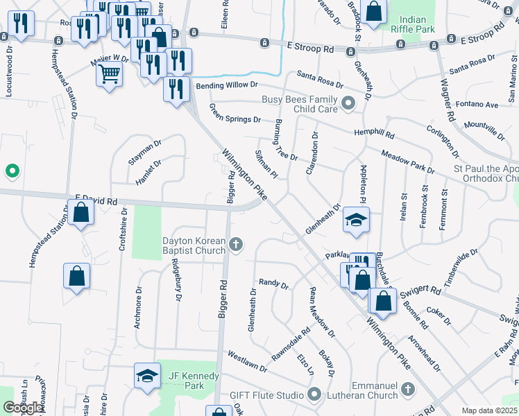 map of restaurants, bars, coffee shops, grocery stores, and more near 4412 Wilmington Pike in Dayton