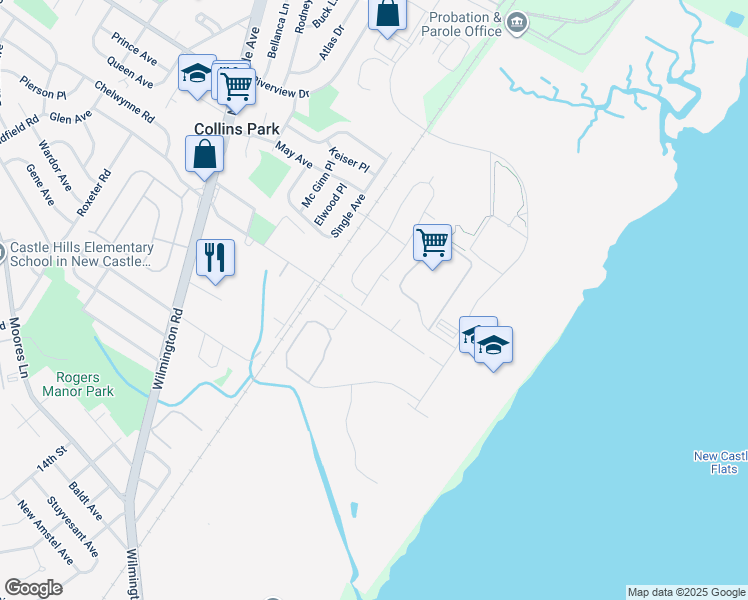 map of restaurants, bars, coffee shops, grocery stores, and more near 436 Howell Drive in New Castle