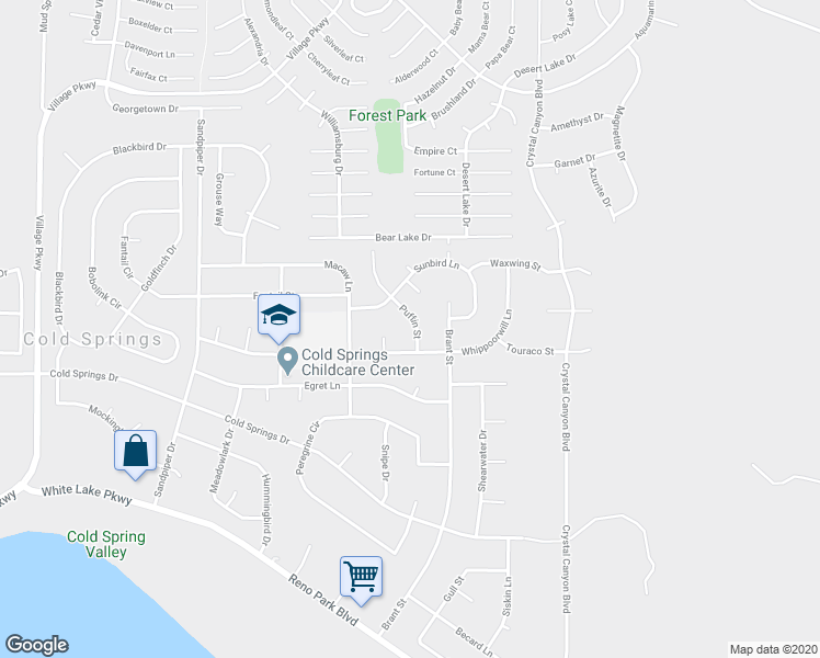 map of restaurants, bars, coffee shops, grocery stores, and more near 3863 Puffin Street in Reno