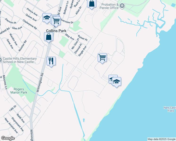 map of restaurants, bars, coffee shops, grocery stores, and more near 436 Howell Drive in New Castle