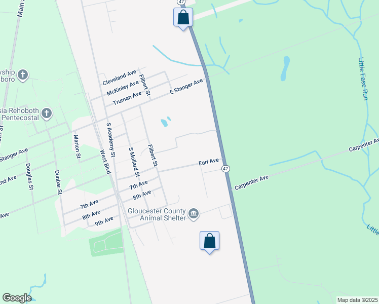 map of restaurants, bars, coffee shops, grocery stores, and more near 125 Earl Avenue in Glassboro