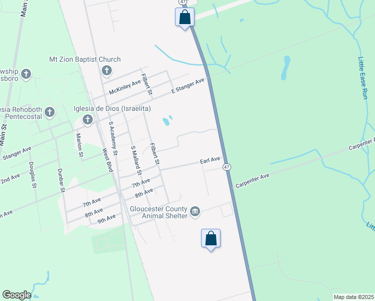map of restaurants, bars, coffee shops, grocery stores, and more near 125 Earl Avenue in Glassboro