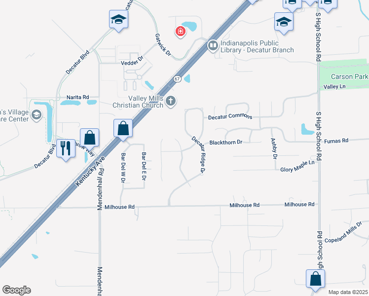 map of restaurants, bars, coffee shops, grocery stores, and more near 5659 Wooden Branch Drive in Indianapolis