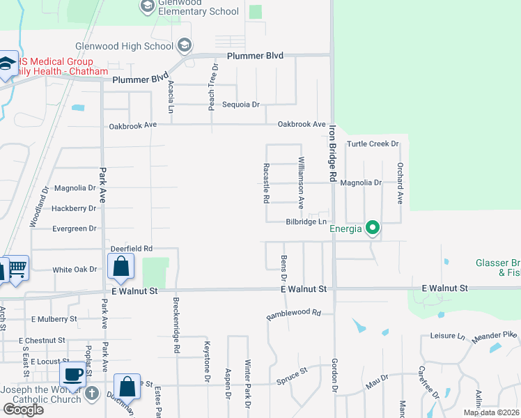 map of restaurants, bars, coffee shops, grocery stores, and more near 623 Racastle Road in Chatham
