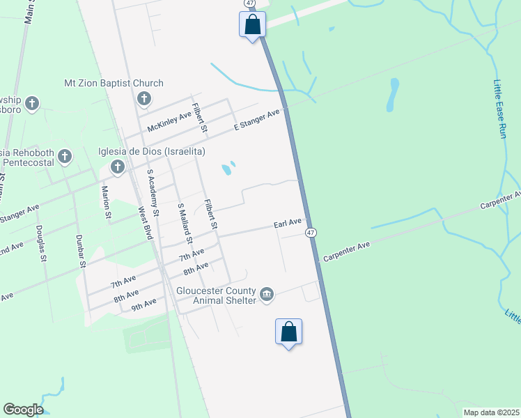 map of restaurants, bars, coffee shops, grocery stores, and more near 125 Earl Avenue in Glassboro