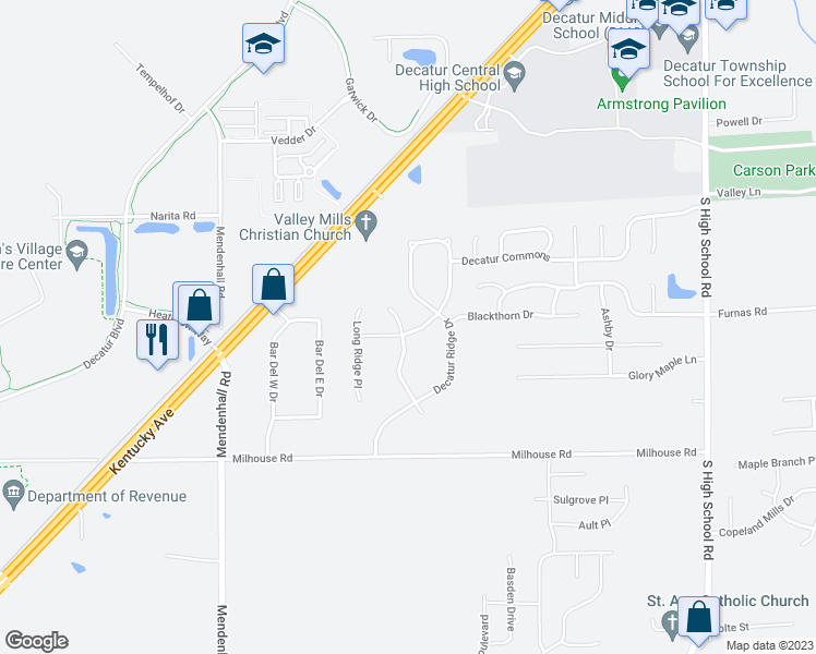 map of restaurants, bars, coffee shops, grocery stores, and more near 5719 Wooden Branch Drive in Indianapolis
