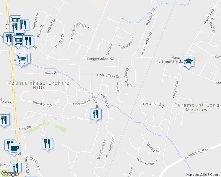 map of restaurants, bars, coffee shops, grocery stores, and more near 19110 Bonnie Briar Lane in Hagerstown