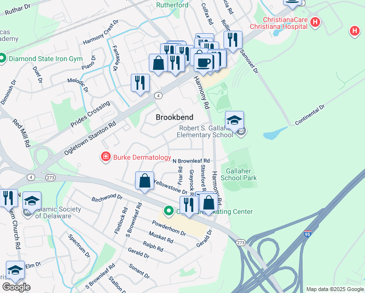 map of restaurants, bars, coffee shops, grocery stores, and more near 406 Blackstone Road in Newark