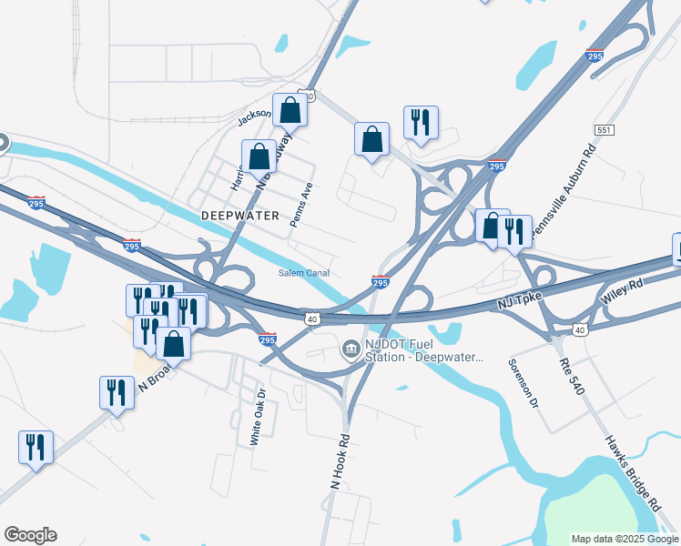 map of restaurants, bars, coffee shops, grocery stores, and more near 637 Williamsburg Avenue in Carneys Point Township