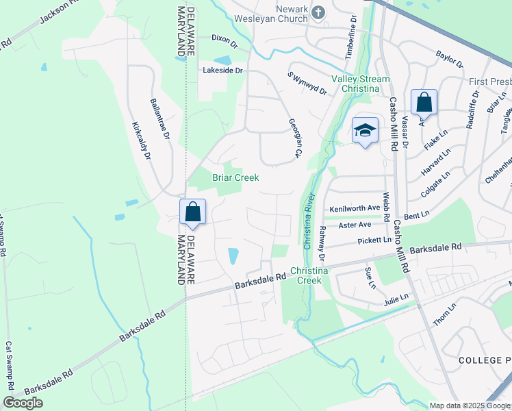 map of restaurants, bars, coffee shops, grocery stores, and more near 25 North Fawn Drive in Newark