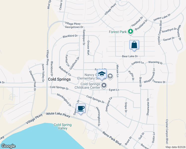 map of restaurants, bars, coffee shops, grocery stores, and more near 3870 Tern Court in Reno