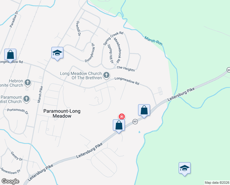 map of restaurants, bars, coffee shops, grocery stores, and more near 19653 Longmeadow Road in Hagerstown