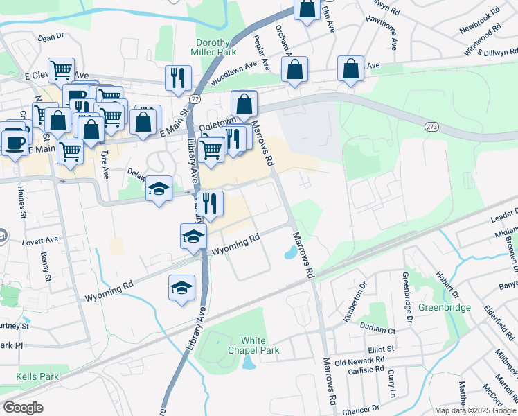map of restaurants, bars, coffee shops, grocery stores, and more near 511 College Square Sc in Newark