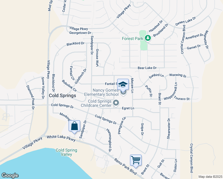 map of restaurants, bars, coffee shops, grocery stores, and more near 17570 Fantail Street in Reno