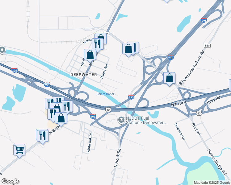 map of restaurants, bars, coffee shops, grocery stores, and more near 637 Williamsburg Avenue in Carneys Point Township