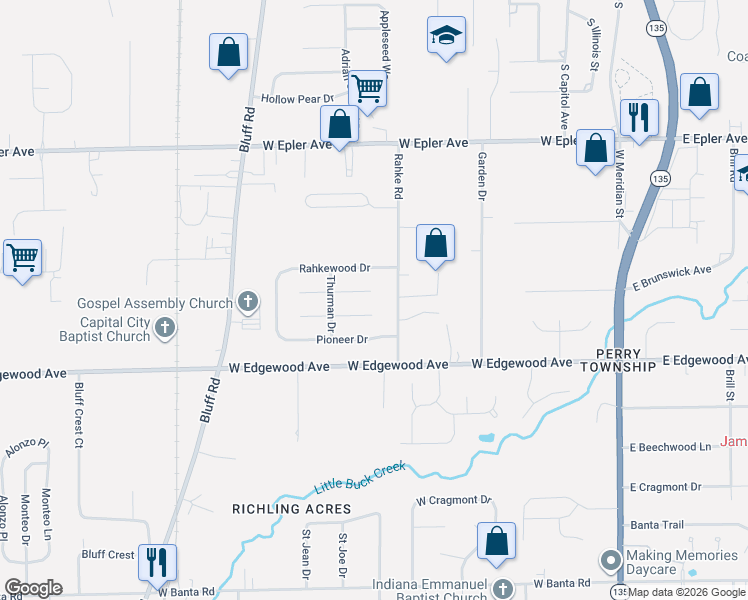 map of restaurants, bars, coffee shops, grocery stores, and more near 521 Watersonway Circle in Indianapolis