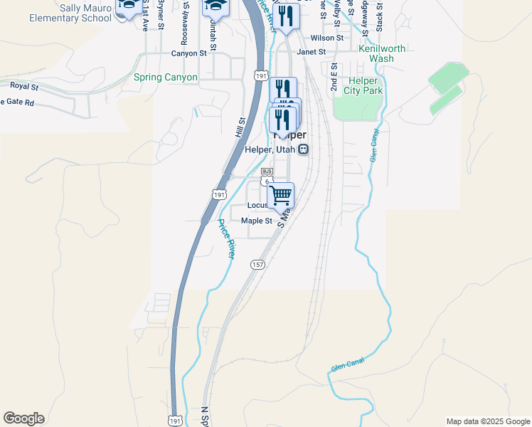 map of restaurants, bars, coffee shops, grocery stores, and more near 32 Industrial Rd in Helper