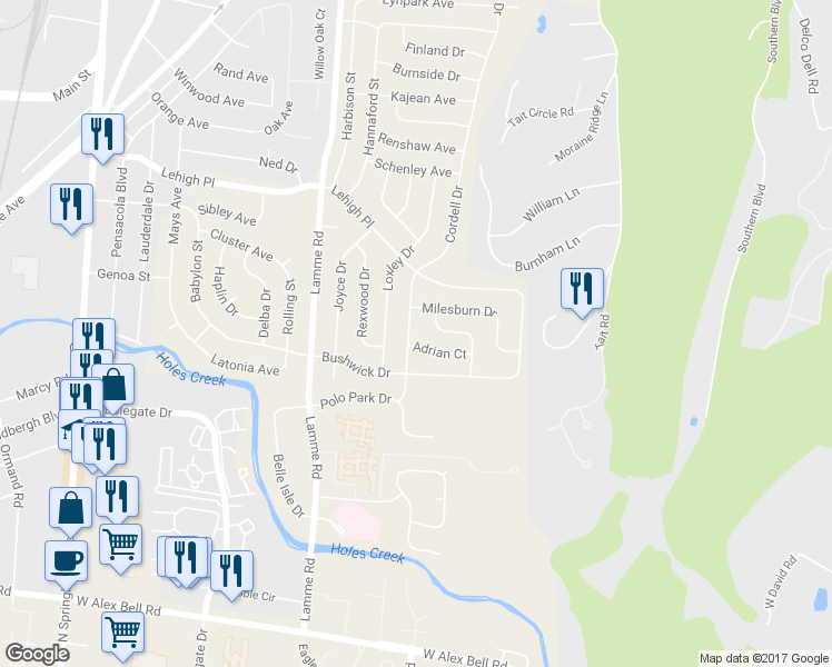 map of restaurants, bars, coffee shops, grocery stores, and more near 4888 Cordell Dr in Dayton