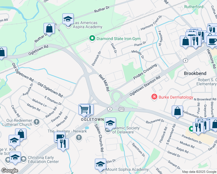 map of restaurants, bars, coffee shops, grocery stores, and more near 9 Sussex Road in Newark